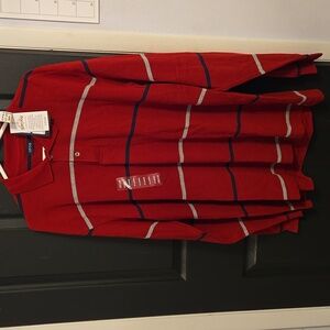 Izod men's polo long-sleeve shirt, extra large, red with stripes